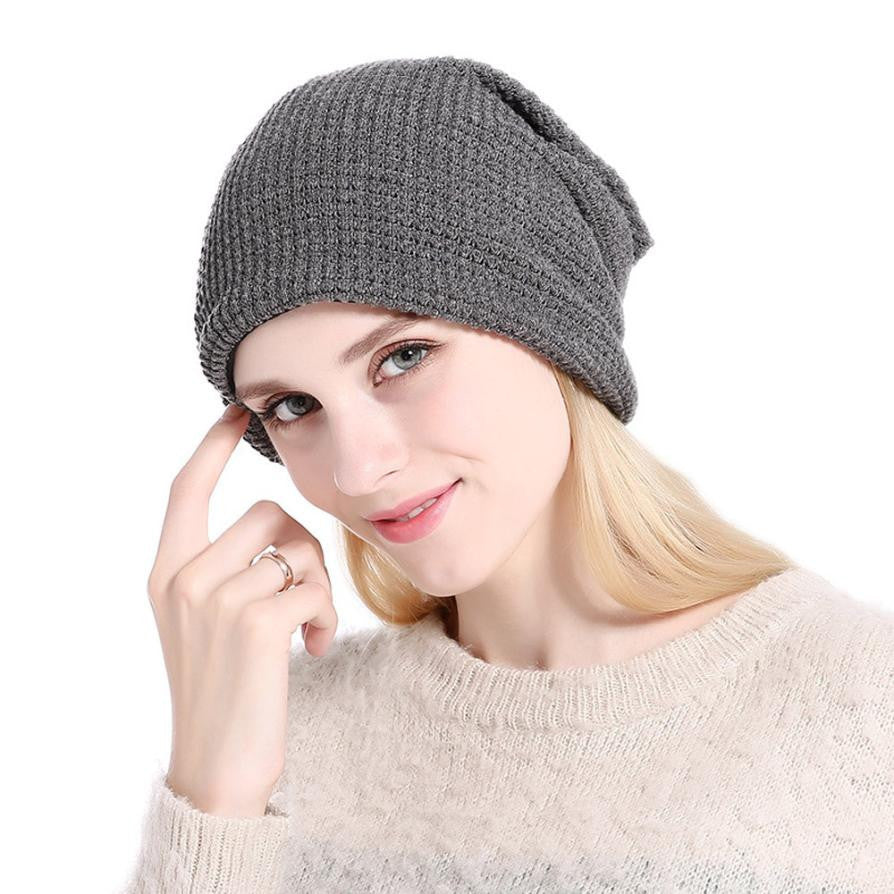 2017 Winter Autumn beanie Outdoor Unisex Warm Crochet Bonnet Hats Knitted Wool Hemming Cap chapeu Skullies Black Gray Khaki - LioLane Electronic's