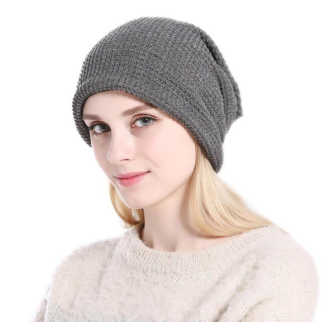 2017 Winter Autumn beanie Outdoor Unisex Warm Crochet Bonnet Hats Knitted Wool Hemming Cap chapeu Skullies Black Gray Khaki - LioLane Electronic's