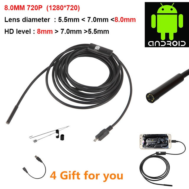 2017 Newest 5.5/7mm Waterproof Mini Android Endoscope USB Wire Snake Tube Inspection Borescope Compatible Android Smartphone PC - LioLane Electronic's
