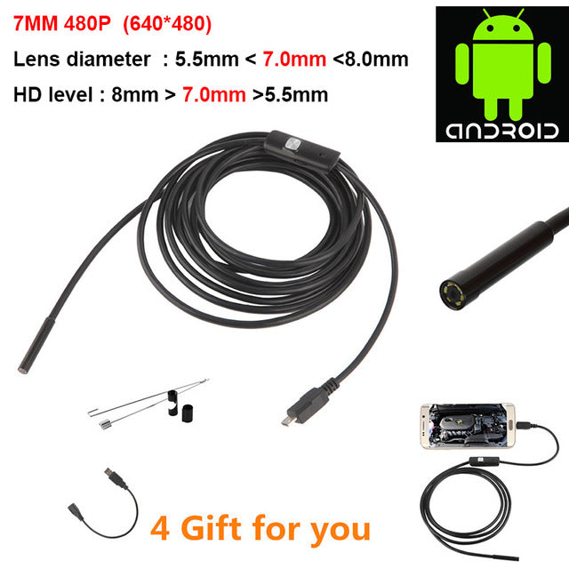 2017 Newest 5.5/7mm Waterproof Mini Android Endoscope USB Wire Snake Tube Inspection Borescope Compatible Android Smartphone PC - LioLane Electronic's