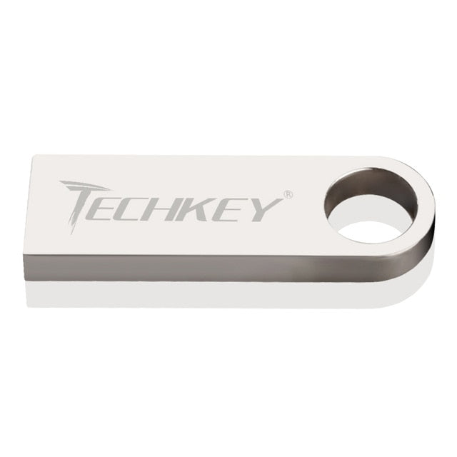 new TECHKEY usb flash drive 64GB 32GB 16GB 8GB 4GB pen drive pendrive waterproof metal silver u disk memoria cel usb stick gift - LioLane Electronic's