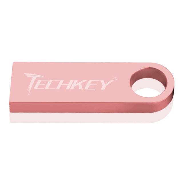 new TECHKEY usb flash drive 64GB 32GB 16GB 8GB 4GB pen drive pendrive waterproof metal silver u disk memoria cel usb stick gift - LioLane Electronic's